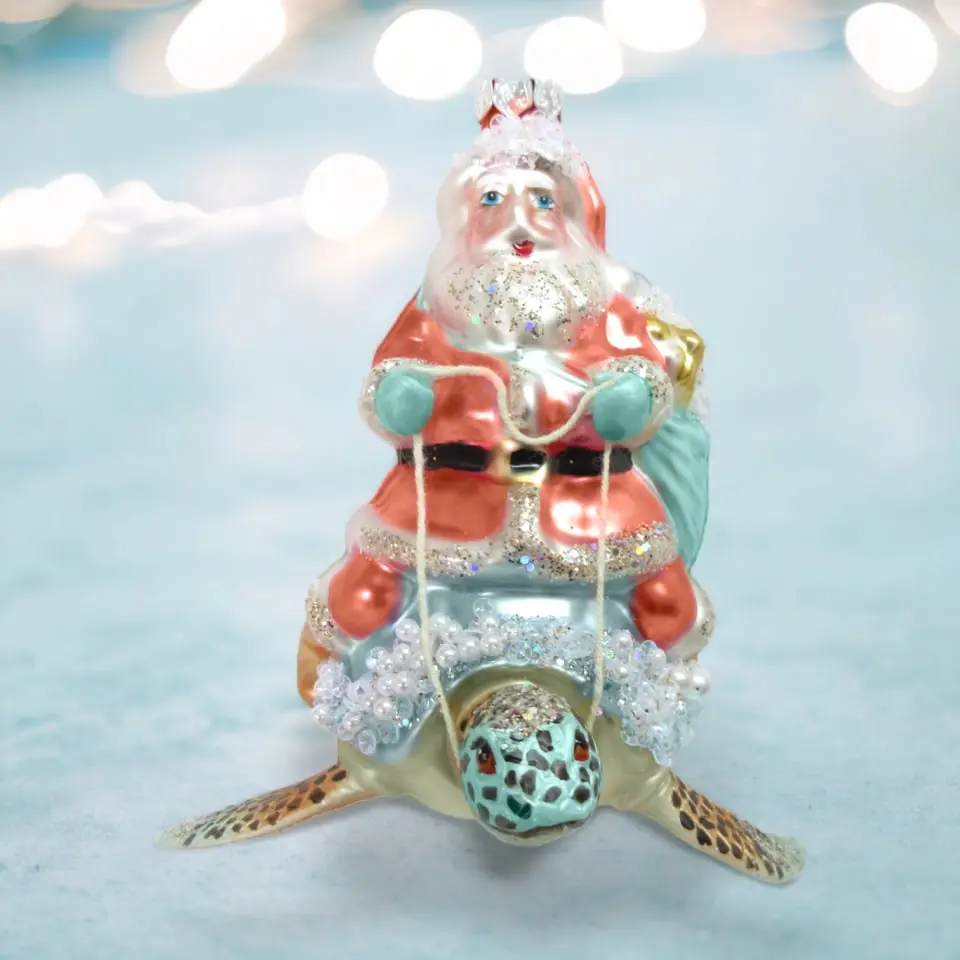 5" Santa On A Sea Turtle Ornament 3 5" Santa On A Sea Turtle Ornament