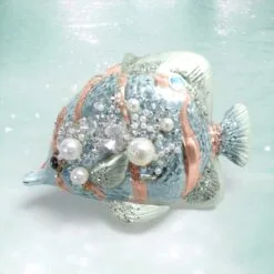 5" Blue & Gold Beaded Angel Fish Ornament