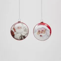 4" Santa Disk Ornament Set Of 2