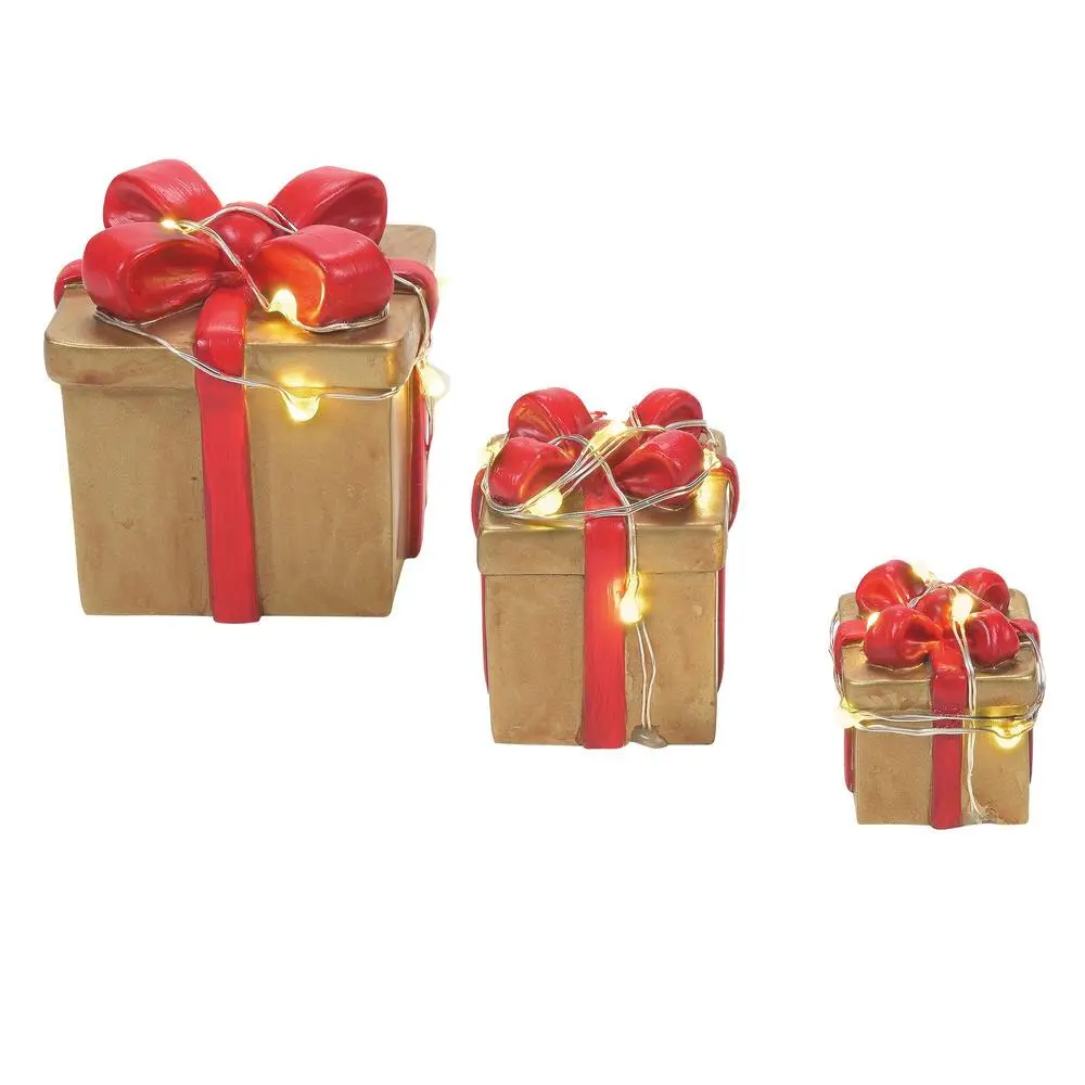 Village Accessory Lit Festive Gift Boxes Set Of 3 3 Village Accessory Lit Festive Gift Boxes Set Of 3