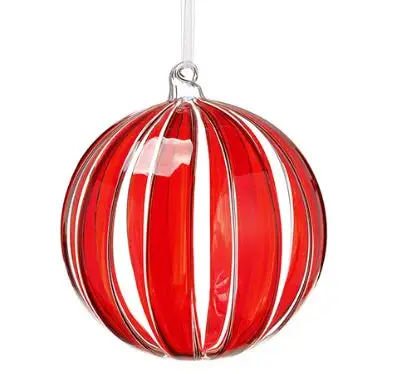 7" Red Clear Striped Glass Ball Ornament 3 7" Red Clear Striped Glass Ball Ornament
