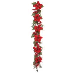 6 FT Red Poinsettia & Pine Cone Garland