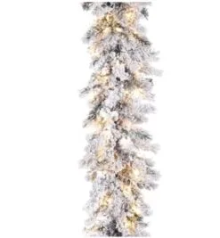 9 FT X 12" Snow Pine Garland Pre-lit With 100 Clear LED Lights