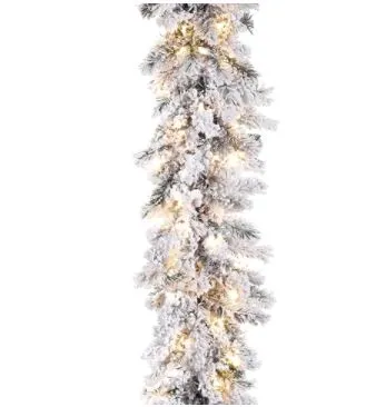 9 FT X 12" Snow Pine Garland Pre-lit With 100 Clear LED Lights 3 9 FT X 12" Snow Pine Garland Pre-lit With 100 Clear LED Lights
