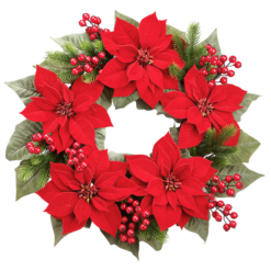24" Red Poinsettia Berry Wreath Unlit
