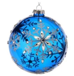 5" Blue Glass Snowflake Ball Set Of 6