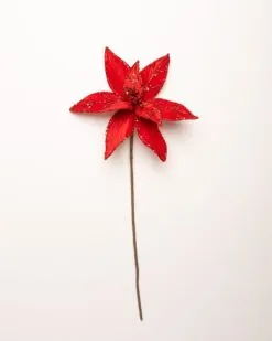 24" Glitter Veined Velvet Poinsettia Stem Set Of 12