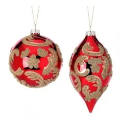 4-6" Glass Beaded Scroll Ball & Finial Ornament Set Of 6