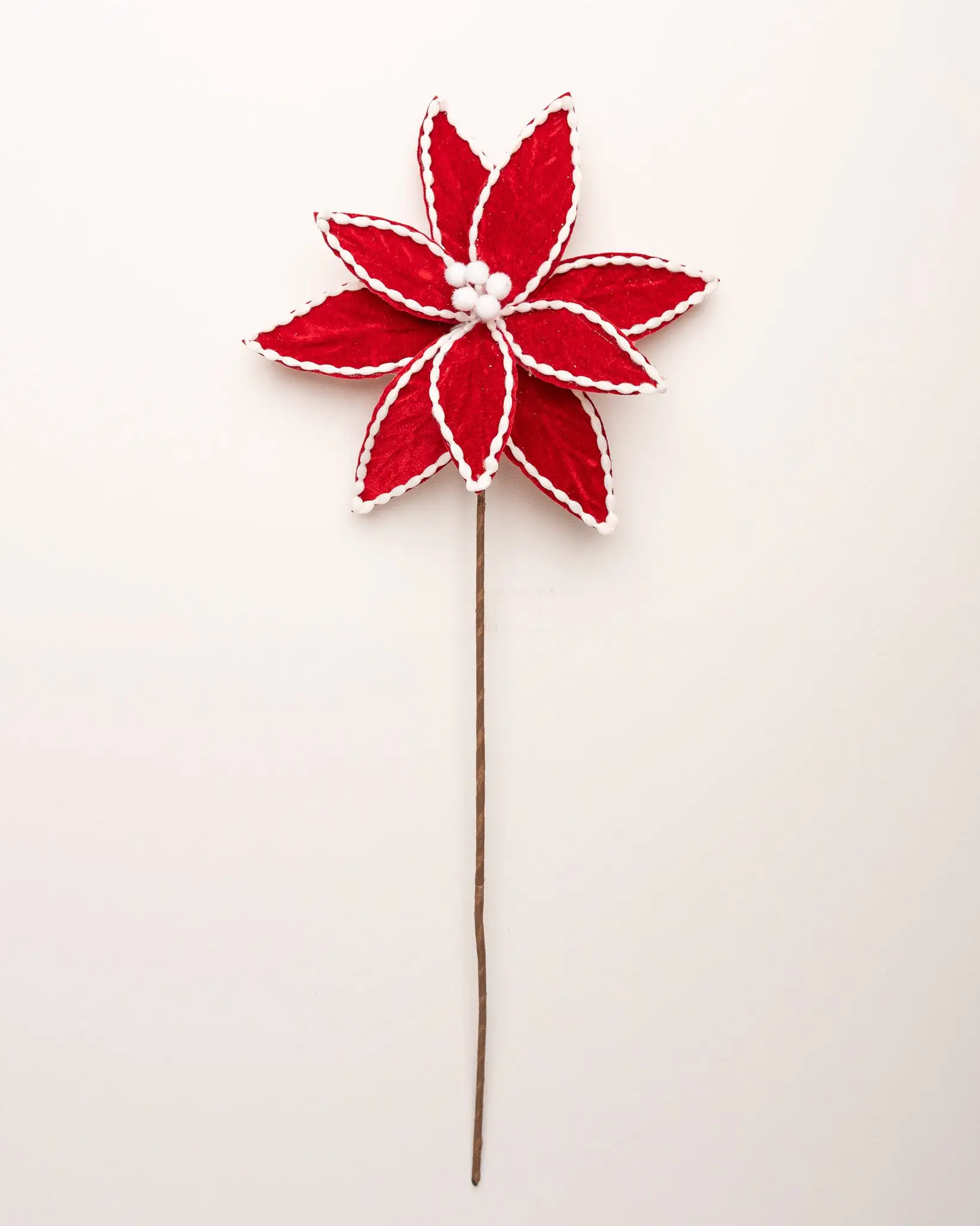 24" Red & White Cotton Beaded Poinsettia Set Of 12 3 24" Red & White Cotton Beaded Poinsettia Set Of 12