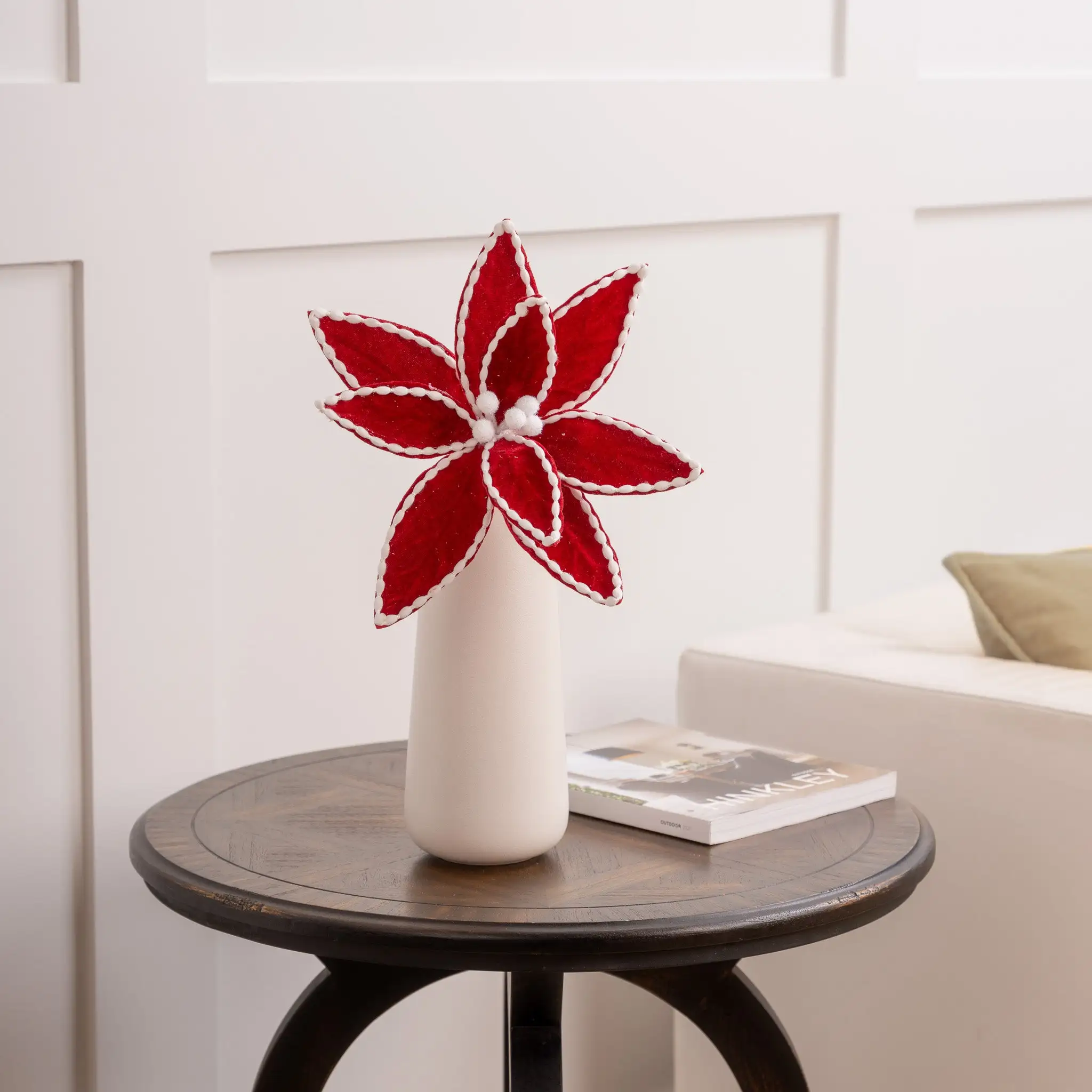 24" Red & White Cotton Beaded Poinsettia Set Of 12 5 24" Red & White Cotton Beaded Poinsettia Set Of 12 - Image 3