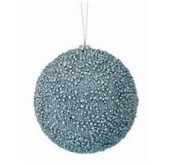 6" Blue Metallic Mini Bead Ball Ornament Set Of 6