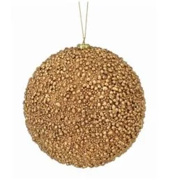 6" Gold Metallic Mini Bead Ball Ornament Set Of 6