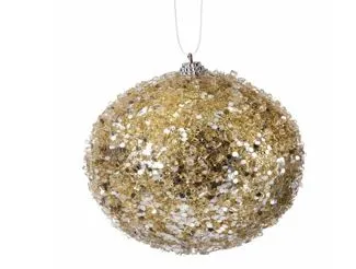 4.5" Champagne Iced Ball Set Of 12 3 4.5" Champagne Iced Ball Set Of 12