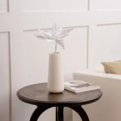 24" White Glitter Edge Bugle Bead Velvet Poinsettia Stem Set Of 12 -Christmas decorations 4390273920 2