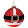 4" Red Glass Santa Belt With Jewel Buckle Ornament Set Of 6
