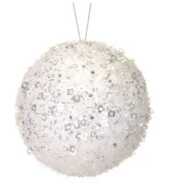 5" White Sequins Ball Set Of 6