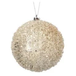 4" Champagne Iced Metallic Ball Ornament Set Of 12