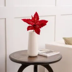 24" Velvet Sequin Stripe Poinsettia Stem Set Of 12 -Christmas decorations 4390289999 2