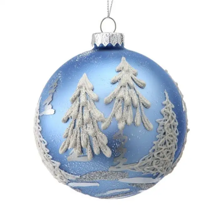 4" Blue & White Embossed Forest Ornament Set Of 6 3 4" Blue & White Embossed Forest Ornament Set Of 6
