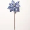 24" Blue Metallic Veined Poinsettia Stem Set Of 12 -Christmas decorations 4390302665