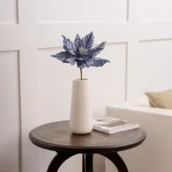 24" Blue Metallic Veined Poinsettia Stem Set Of 12 -Christmas decorations 4390302665 2