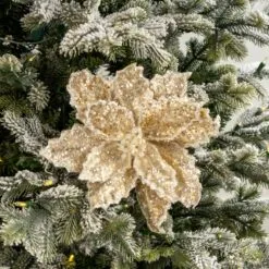 24" Iced Pearls Poinsettia Pick Set Of 4 -Christmas decorations 4390303023 3