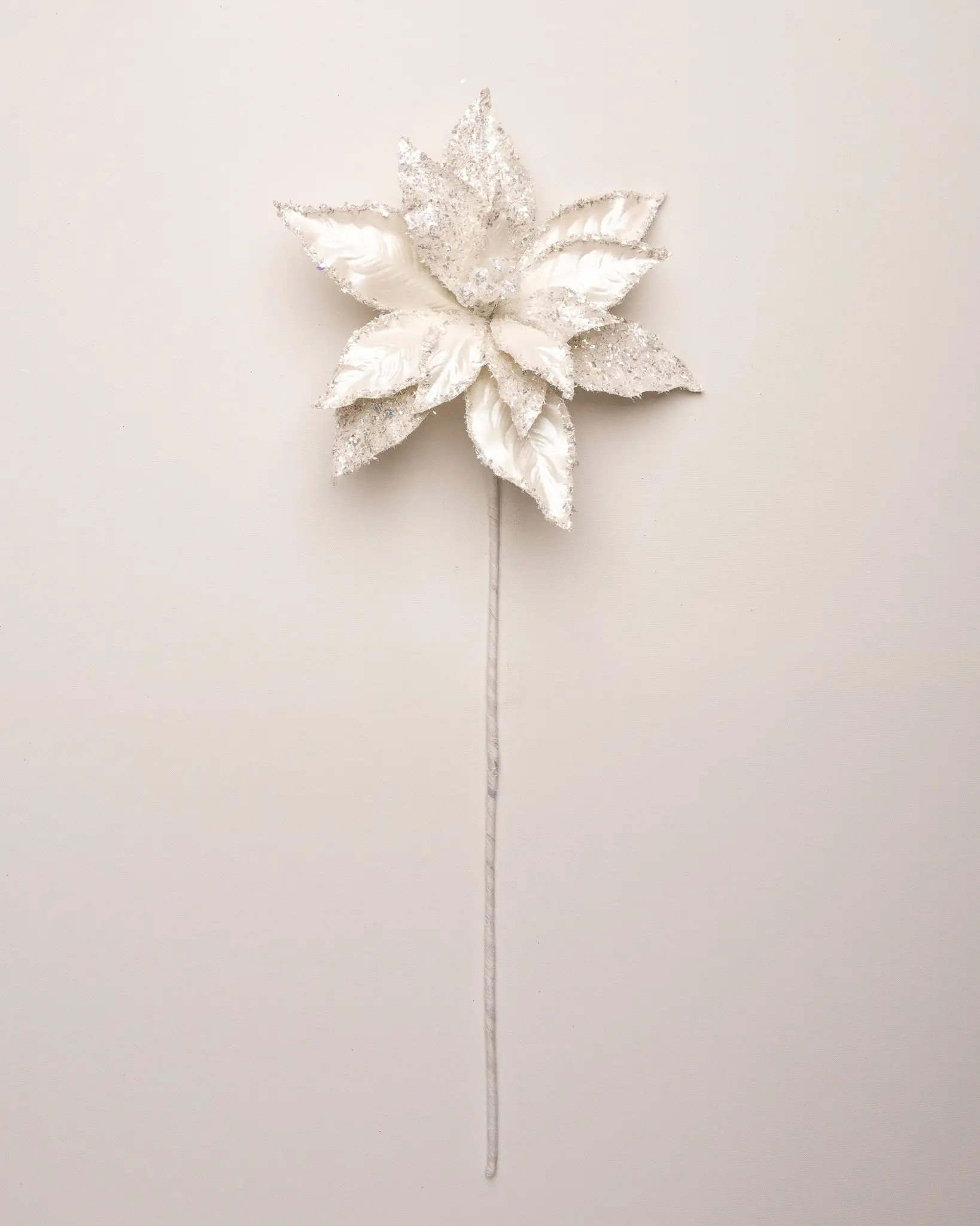 24" Silver Flake Metallic Poinsettia Stem Set Of 6 3 24" Silver Flake Metallic Poinsettia Stem Set Of 6