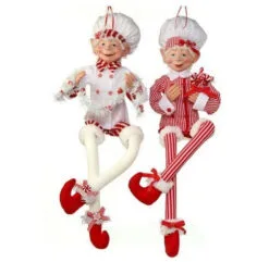 30" Red & White Bendable Candy Elf Ornament Set Of 2