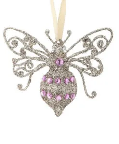 4" Bee Ornament With Pink Gem Set Of 4