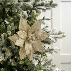 24" Micro Beaded Sequins Poinsettia Stem Set Of 6 -Christmas decorations 4390310255 2