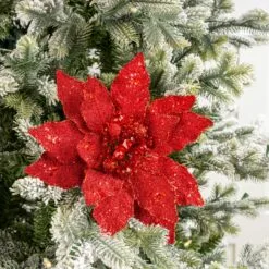 24" Micro Beaded Sequins Poinsettia Stem Set Of 6 -Christmas decorations 4390310257A 3