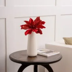 24" Red Velvet Beaded Sequins Magnolia Set Of 12 -Christmas decorations 4390310396 2