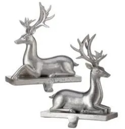 7.5" Silver Deer Stocking Holders Assorted Set Of 2