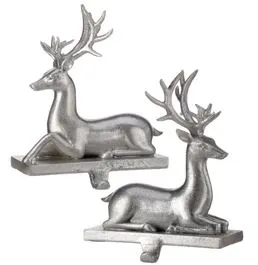 7.5" Silver Deer Stocking Holders Assorted Set Of 2 3 7.5" Silver Deer Stocking Holders Assorted Set Of 2