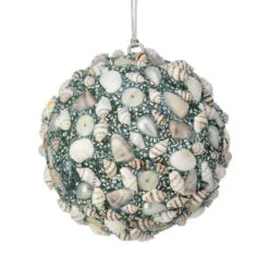 4" Aqua Seashell Ball Set Of 2