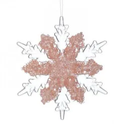 6" Pink Jeweled Snowflake Ornament Set Of 9