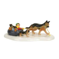 Snow Village Inner Tube Sled Dog Race