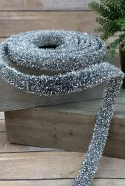 1" X 3 YD Silver Tinsel Garland Ribbon