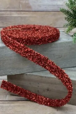 1" X 3 YD Red Tinsel Garland Ribbon