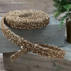 1" X 3 YD Antique Gold Tinsel Garland Ribbon