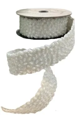 2.25" X 5 YD White Embroidery Pearl Trim Ribbon