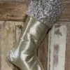 25" Platinum Metallic Dupion Jeweled Border Stocking -Christmas decorations 4861204610