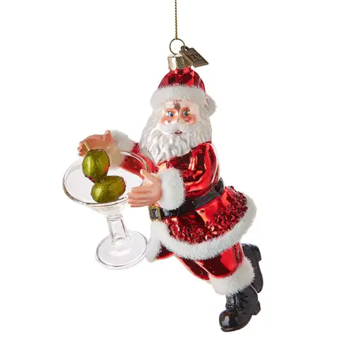 6" Santa With A Drink Ornament 3 6" Santa With A Drink Ornament