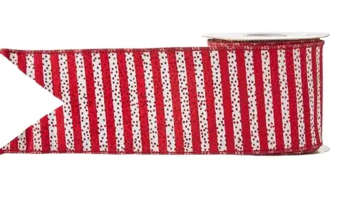 4" X 10 YD Red & White Stripes With Glittered Dots Ribbon 3 4" X 10 YD Red & White Stripes With Glittered Dots Ribbon
