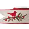 4" X 30 FT Red Edged Jute Ribbon With Cardinal Embroidery -Christmas decorations 4889325223
