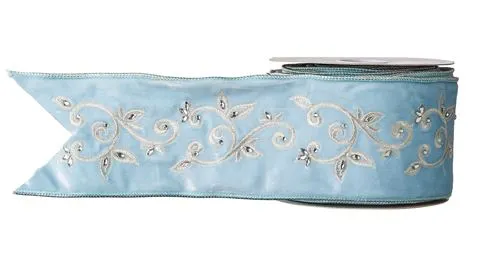4" X 30 FT Arctic Blue Embroidered Ribbon 3 4" X 30 FT Arctic Blue Embroidered Ribbon