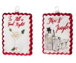 5" Holiday Cocktail Assorted Ornament Set Of 2