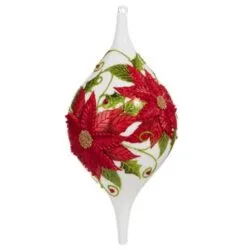 13" Poinsettia Teardrop Ornament Set Of 2