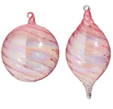 5" Pink Swirl Glass Ornament Set Of 2 3 5" Pink Swirl Glass Ornament Set Of 2