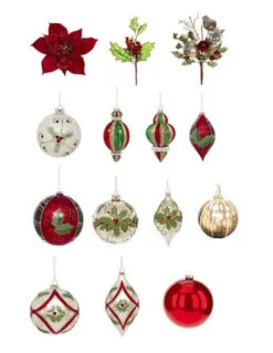 Mark Roberts 3-18" Holly Tradition Ornament Set Of 30